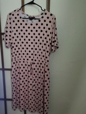 Mossimo Supply Co. Pink & Black Polka Dot Drawstring Midi Dress